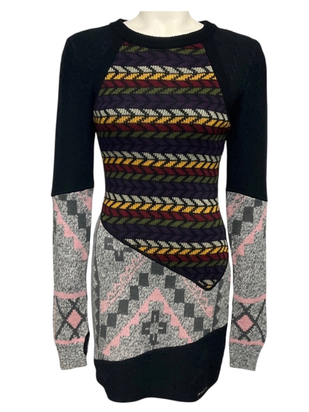 MARINE SERRE BLACK MULTI CRAZY PULLOVER SWEATER DRESS